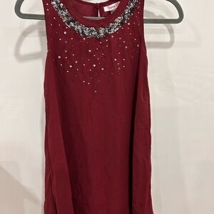 Red velvet Sleeveless Top with Silver Embellishments